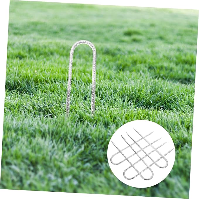 4Pcs Heavy Duty U Shaped Garden Stakes Lawn Fixing Nails for Tents Tarps and Durable Ground Anchors for Landscape and Outdoor Use