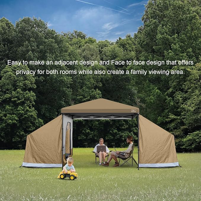 KAMPKEEPER Side TentCamping Tent for 10' x 10' Pop Up Canopy Easy Set Up GazeboCompatible with 10' Wide Canopy Tents (Khaki)