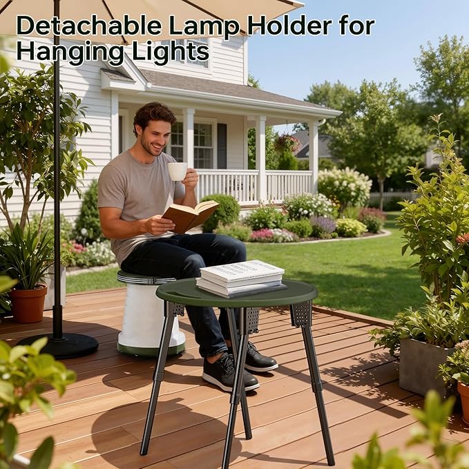 LED Camping Table Set with Stools 300lbs Capacity Adjustable Height Folding Table &amp Chairs All-in-One Compact Design for Outdoor Camping Picnic Tailgating
