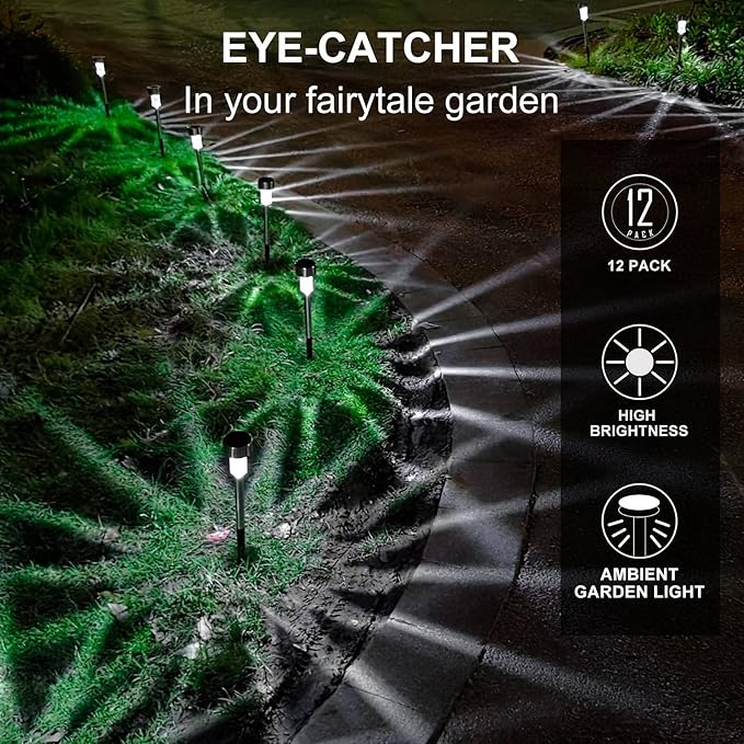 Dream Master Solar Lights Outdoor Waterproof Stainless Steel LED Landscape Lighting Solar Garden Lights Outdoor Decorations for Yard Pathway Walkway Patio Lawn - 16 Pack (Cold White)