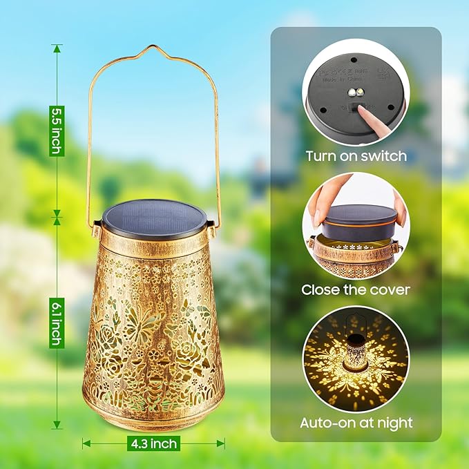 4 Pack Solar Lanterns Outdoor Waterproof Birthday Gifts for Women Mom Grandma Hollowed-Out Metal Butterfly Hanging Solar Lantern Lights Outdoor Decor 2 Modes Lights Decor for Yard Patio