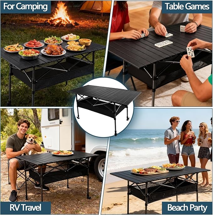 4FT Camping Table 47 x 21 Steel Fold Up Lightweight Table Adjustable Height Folding Picnic Table with Carry Bag for Camping Picnic Backyard BBQ Patio