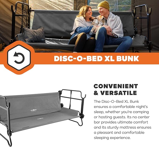 Disc-O-Bed XL Outdoor Modular 2 Person Double Camping Cot Portable Bed with 2 Height Options for Adults Sleep Solution for Tents Grey