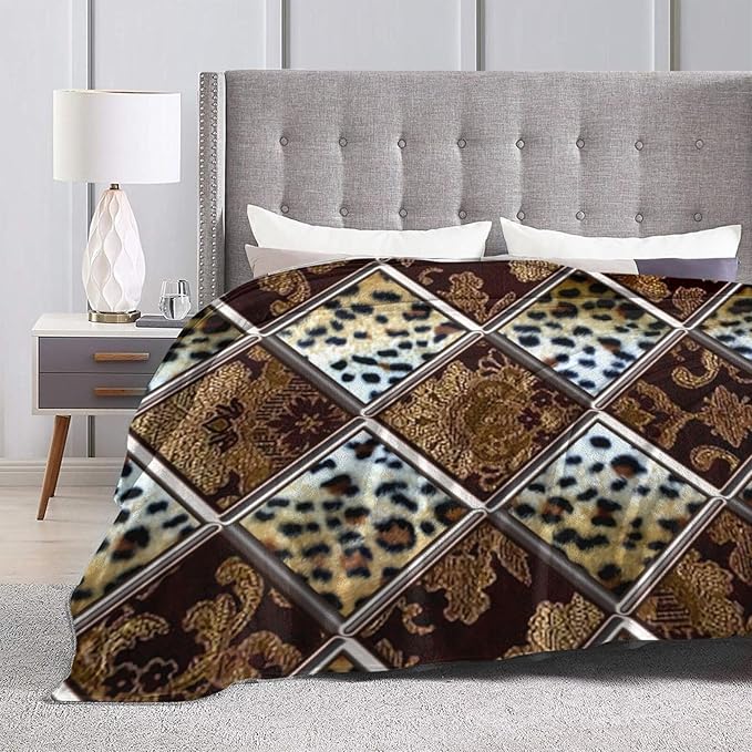 80X60 African Cheetah Patch Quilt Pattern Lightweight Flannel Blanket - Soft and Breathable Polyester Suitable for Travel Camping and Home Decoration