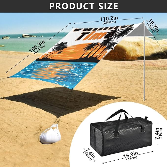 Bolaz Beach Canopy Tent Sun Shade9'×10.5' Large Family Beach Shade UPF50+- Outdoor Shade for Camping Trips FishingSummer Time