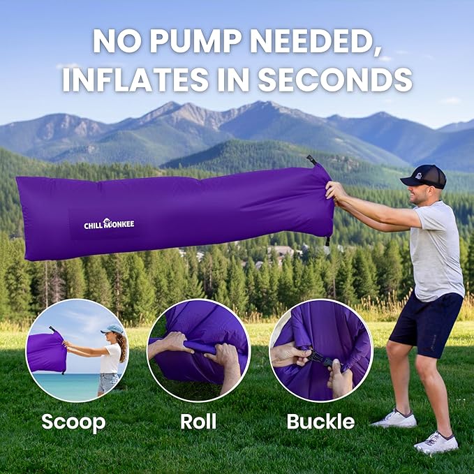 Portable Inflatable Lounger for Beach &amp Camping – Self-Inflating Air Couch Beach Sofa and Outdoor Lounge Chair for Relaxation and Comfort