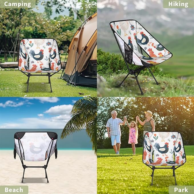 Honeybaby Folding Camping Chair Cute Chicken Camping Chairs Lightweight Portable Chair Outdoor Foldable Chairs for Camping Travel Picnic Beach Hiking