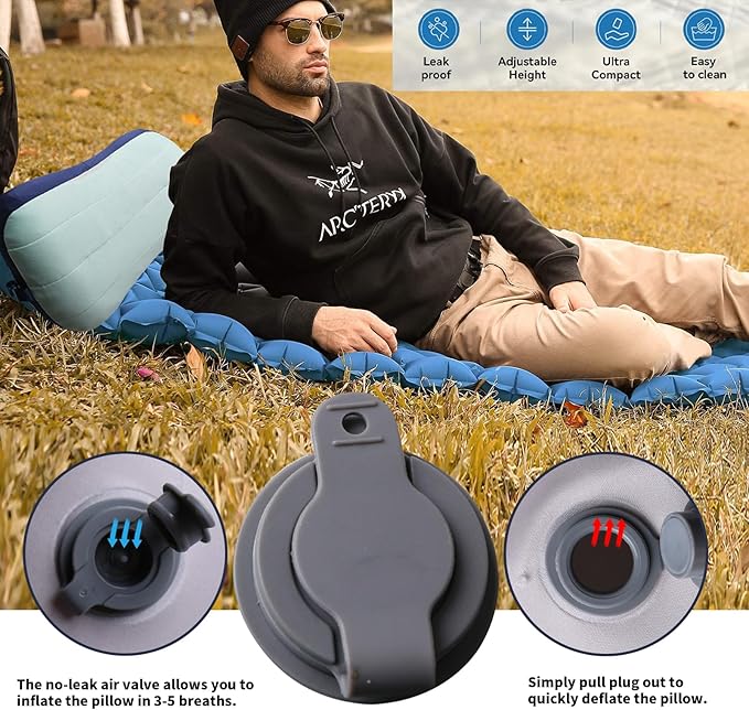 Coldcool Travel Rest Pillow Soft Flocking Pillow with ice Pack Portable Inflatable Leg Rest Pillow with Air Pump for Office Home Relax Camping and Travel Use