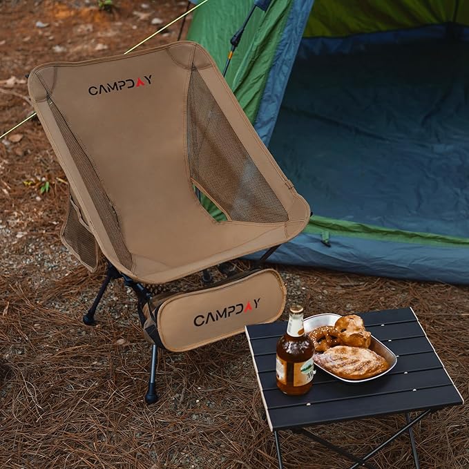 Camping Chair Portable Hiking Ultralight Backpacking Small Lightweight Folding Chair for Outdoor Camp Hunting Beach Picnic Concert Supports 330lbs (Khaki1PCS)