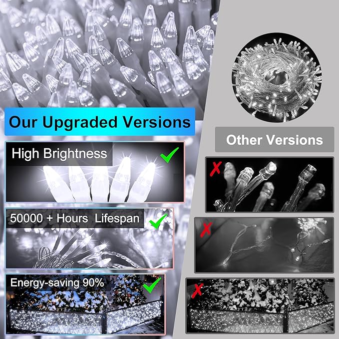 1296 LED Outdoor Christmas Lights with 288 Drops 131FT ChristmasLights with 8 Modes Timer Christmas Twinkly Lights IP44 Waterproof for Eaves Yard Room Holiday Wedding Party Decor(Cool White)