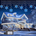 Minetom Icicle Lights Outdoor with Snowflake 20FT 200 LED Icicle Christmas Light with 24 Drops8 Modes Icicle String Light with Remote Timer Waterproof Christmas Lights Outdoor Blue White