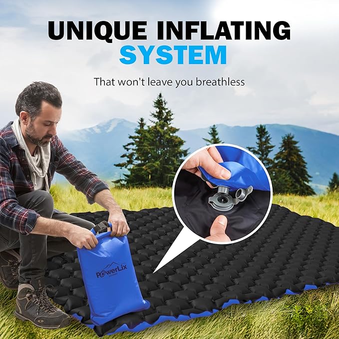 POWERLIX Double Inflatable Sleeping Pad - Camping Mattress for Backpacking Hiking Traveling Compact Camping Sleeping Mat for 2 Person Portable Ultralight Camping Pad Air Mattress Blue