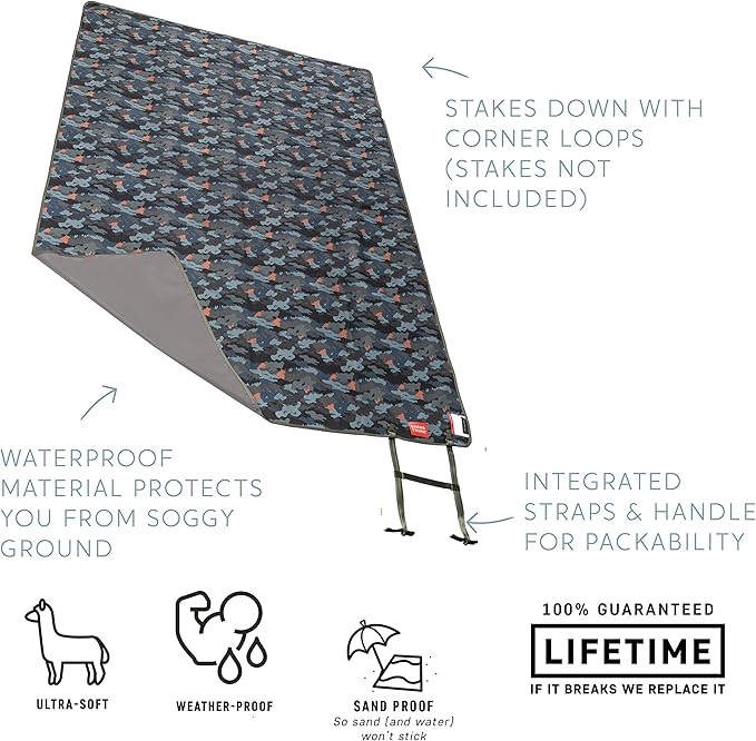 GRAND TRUNK Meadow Mat Large | Waterproof Outdoor Picnic Blanket with Stakes Lightweight &amp Packable for Beach Camping &amp Parks | Urban Camo