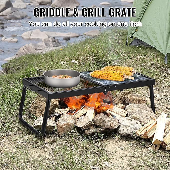 VEVOR Folding Campfire Grill Heavy Duty Steel Mesh Grate 22.4 Portable Camping Grates Over Fire Pit Camp Fire Cooking Equipment with Legs Carrying Bag Grilling Rack for Outdoor Open Flame Cooking