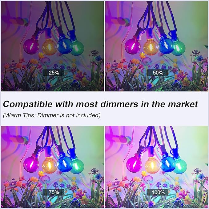 25Ft LED Outdoor String Lights G40 Outdoor Christmas Decorations Lights Waterproof with 27 LED Globe Multicolor Bulb Hanging Vintage Christmas Lights for Patio Roofline Backyard Garden Party Decor