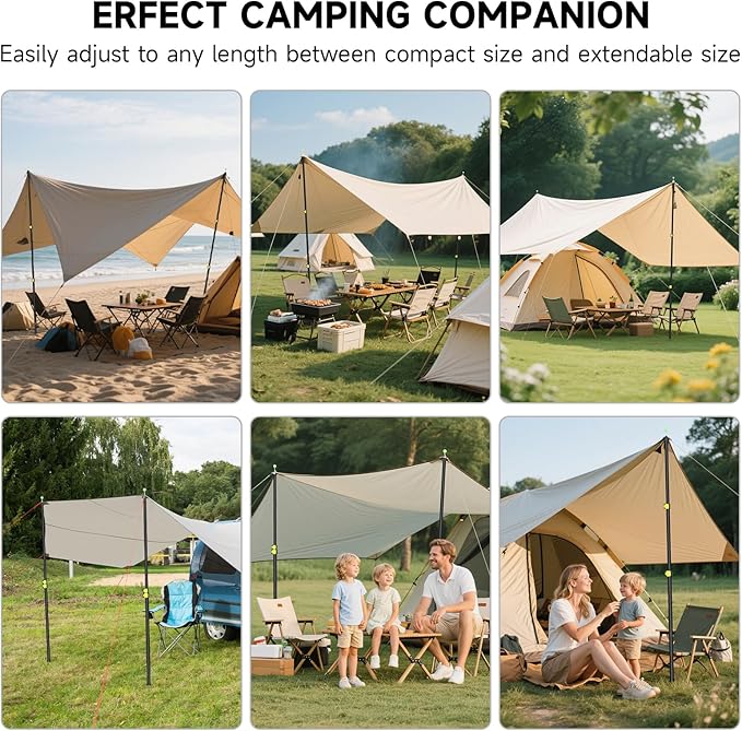 SANLIKE Tarp Poles Heavy Duty Telescoping 97 Adjustable Aviation Aluminum Canopy Rods Lengthen Thicken with Protection Cap Portable Poles for Tent Fly Awning Camping Hiking Set of 2