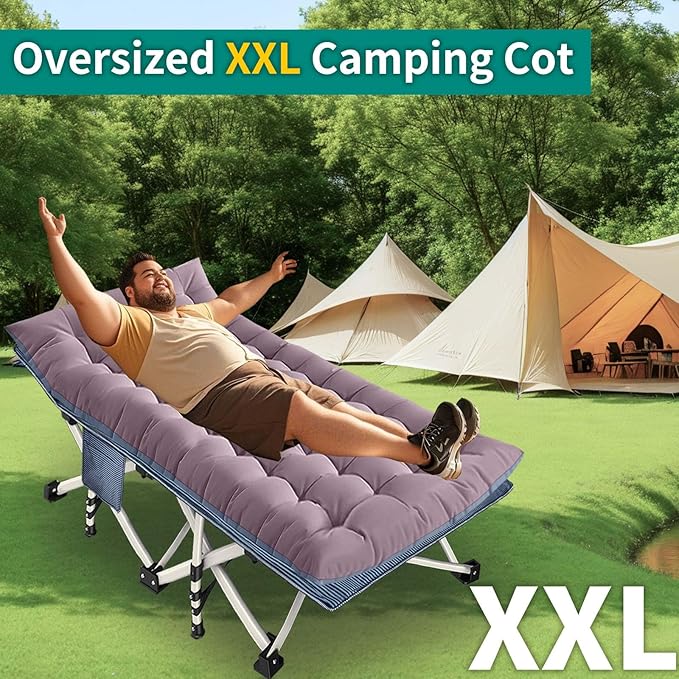 XXL Camping Cot with Mattress Oversize 32 Width Folding Cot Heavy Duty Comfortable Cots for Sleeping Guest Bed with Carry Bag Portable Easy to Set-up for Home Travel Outdoor 79 x 32 x 18