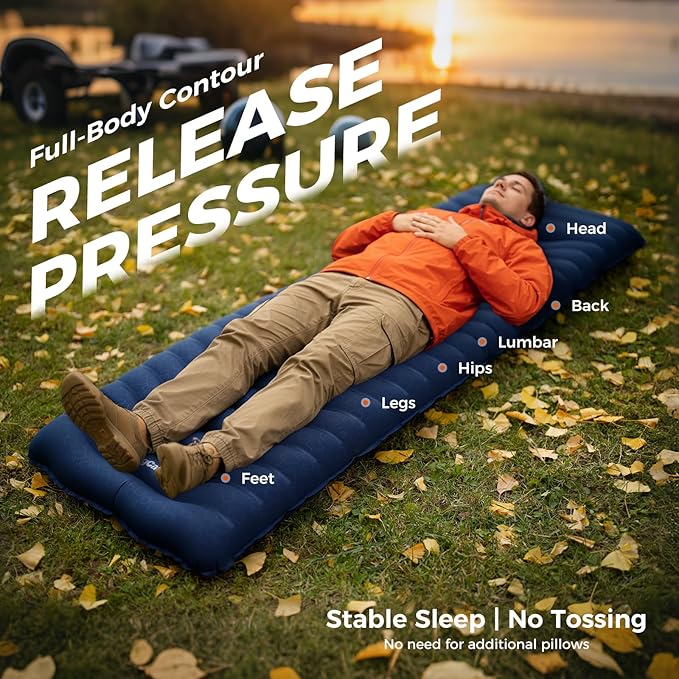 KingCamp Sleeping Pad for Camping Ultralight Connectable Inflatable Sleeping Pad Camping Mattress with 6.3 Built-in Pillow &amp Foot Pump for Backpacking Hiking Tent Cot