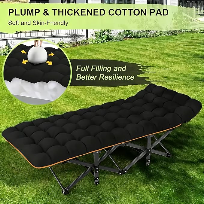 DEYUI Portable Adult Sleeping Bed Frame with Mattress | 755/655/55/455/355 lbs Weight Capacity Foldable Guest/Camping Bed Ideal for Teenagers and Adults (555lbs Black Set with Mattress)