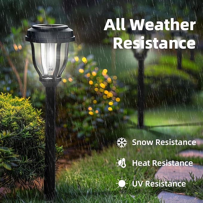 DERAYSION 12 Pack Solar Lights Outdoor Solar Pathway Lights Auto On/Off Waterproof Garden Landscape Lighting for Path Yard Walkway Driveway Cold White