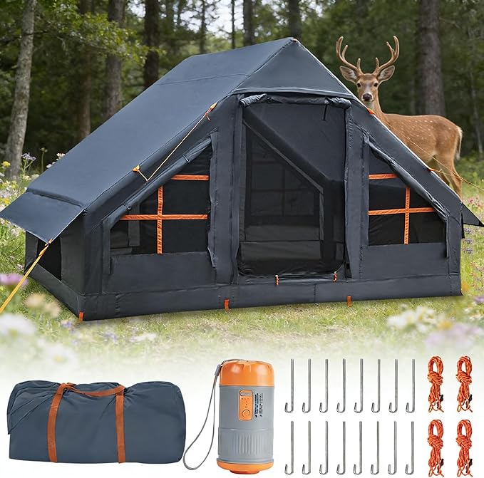 Inflatable Camping TentEasy Set up with Electric Air Pump Waterproof Blow Up Tent for Adults Portable Outdoor for Camping&ampHiking