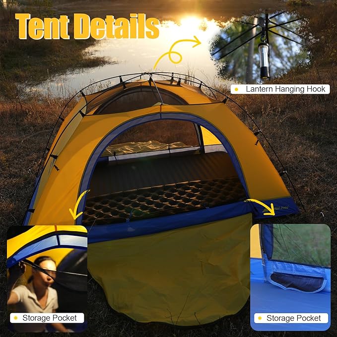 Tulip 2P Backpacking Tent – 3 Season Camping Tentwith Double Door Waterproof Windproof Lightweight Easy Set Up 3 Season 2 Person Tent Camping Hiking Beaches Picnic Mountaineering