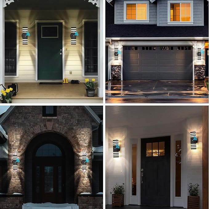 tewei 1 Pack Dusk to Dawn Outdoor Wall Lights Fixture Up and Down LED Outdoor Wall Sconce Porch Lights IP65 3000K Warm White Matte Black Exterior Lights for House Garage Front Porch