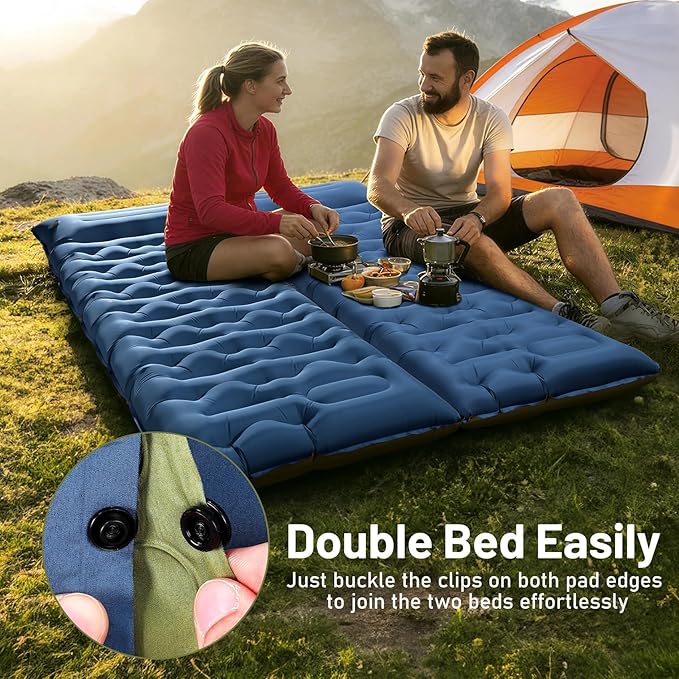 KASBAH Camping Sleeping PadExtra Wide 6 inch Thick Inflatable Sleeping Pads with Built-in Foot Pump and PillowUltralight Camping Mat Gear for Outdoor HikingCamping