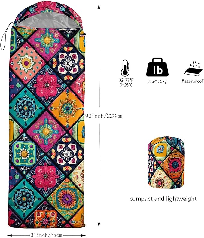 Kids Sleeping Bag for Boys GirlsBlue Ripples Print-Lightweight Warm Portable Outdoor Indoor-Waterproof Cold Weather Resistant Sleeping Bag for Camping Hiking