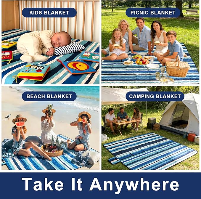 Beach Blankets Picnic Blanket - Extra Large 80''x80'' Waterproof Sandproof Picnic Blanket Mats for 2-4 AdultsPortable Foldable 3-Layer Outdoor Beach Mat for Camping Lawn Travel Beach