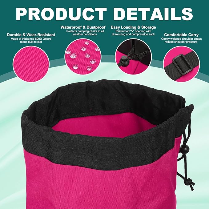 PATIKIL Foldable Camp Chair Replacement Bag Camping Chairs Folding Chair Carry Bag with Adjustable Shoulder Strap for Outdoor Camping Fishing Storage Rose Red