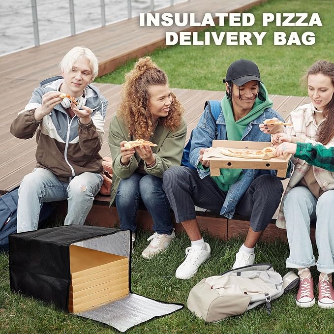 Maxcheck 2 Pcs Insulated Pizza Delivery Bag 20 x 20 x 14 Inch Pizza Warmer Bag Carrier Reusable Insulated Cooler Boxes Winter Food Delivery Carrier for Personal and Professional Use (Black)
