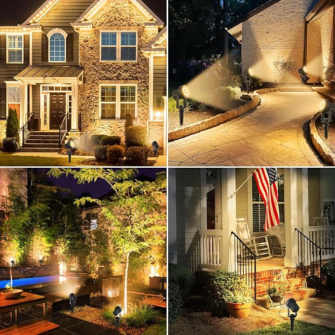 Solar Spotlights Outdoor Waterproof Warm White Landscape Spotlights Decorative Solar Spot Lighting for Garden Yard Pathway Lawn Poolside Party 2-in-1 Mounted (Warm White 2 Pack)