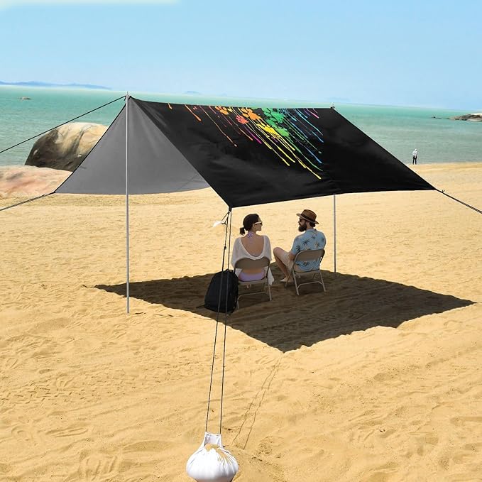 Camping Sun Shelters Color Drops with Dog Paws in Heart Shape Beach Canopy 126 * 110.2in