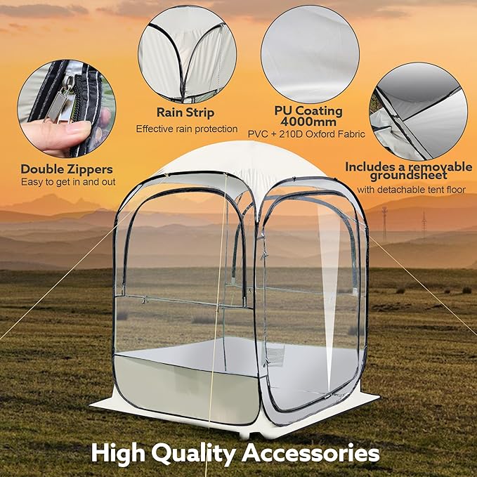 Outdoor All Weather Pop Up Sport Tent 51×51×67 in 1-3 Person Instant Tent ShelterRainproof Camping Sun Shelter Coldproof &amp Windproof Spacious Interior with Outdoor Camping Activities Fishing