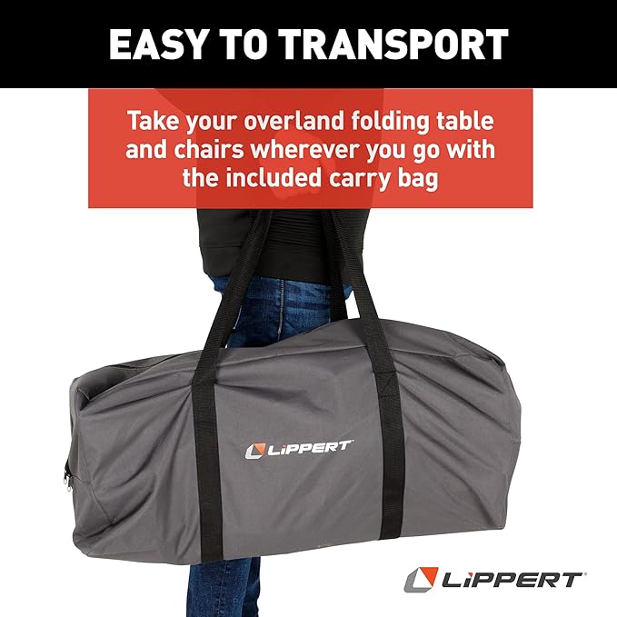Lippert Baja Overlanding 3-Piece Chair &amp Table Set 600-Denier Polyester Folding Chairs Dual Cupholders Innovative Scoop for Ultimate Comfort Fold-up Convenience - 2023053719