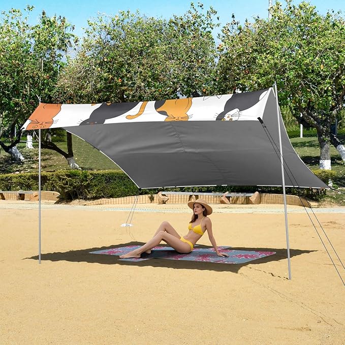 Cat Camping Sun Shelter Beach Tent Portable Beach Sun Shade Outdoor Canopy for Camping Trips Fishing Picnic