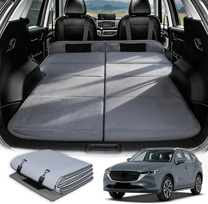 Car Bed for Mazda CX5 Foldable Non-Inflatable Memory Foam Camping Mattress Thickened Portable SUV Trunk Sleeping Pad Air Mattress Upgrade for Camping &amp Travel Essentials With Storage Bag Gray