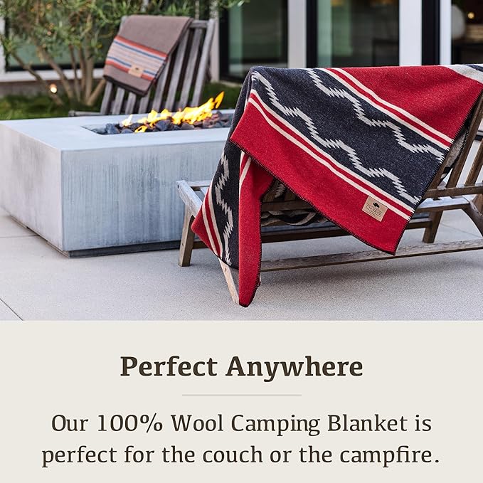 Chubbuck 100% Wool Blanket Camping (60 x 84) - Large Warm Blanket for Camping Emergency Outdoor Concerts and Home Use - Reversible Fire Retardant Soft and Warm Blankets for Winter (Navigator)