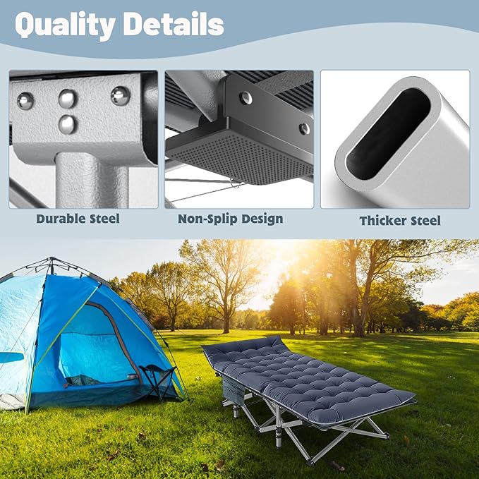 Portable Folding Camping Cot for Adults with Mattress Lightweight Camp Bed with Carry Bag for Outdoor Travel Hiking Beach and Camping Adventures