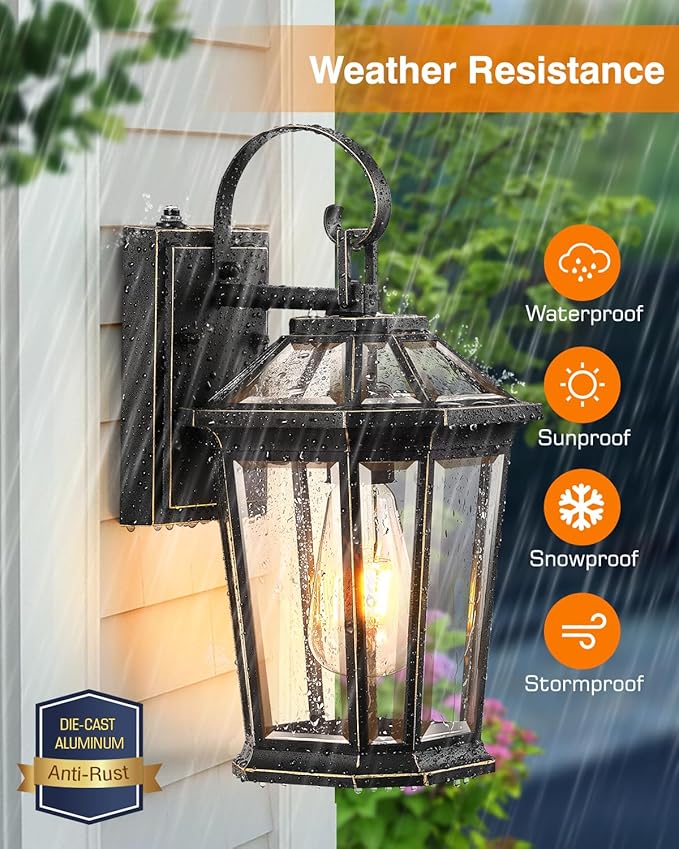 VIANIS Dusk to Dawn Outdoor Wall Lighting Black Waterproof Exterior Lighting Fixtures for House 100% Anti-Rust Aluminum Modern Outside Coach Light Fixture Wall Mount for Porch Garage Front Door