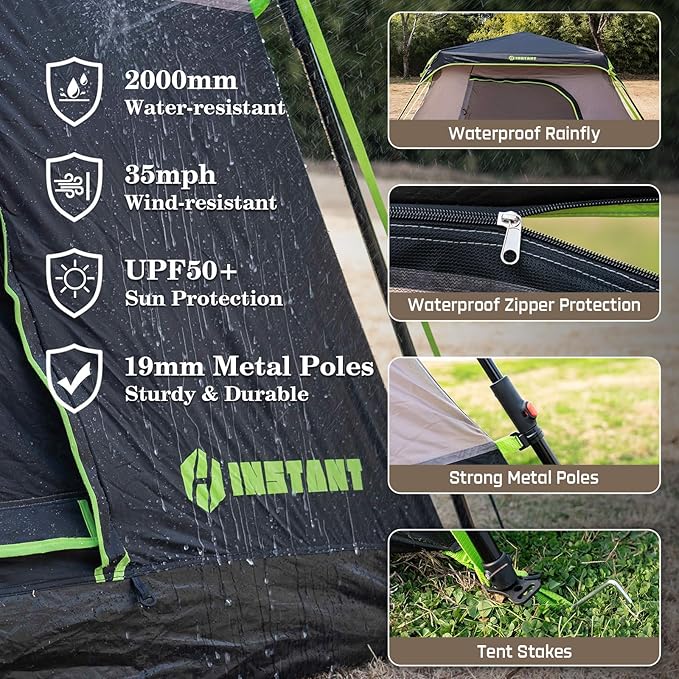 4/6/8 Person Instant Tent Waterproof Pop Up Tents for Camping with Rainfly 60 Seconds Easy Setup Automatic Cabin Tent for Family Camping with Expandable Carry Bag &amp Upgraded Ventilation