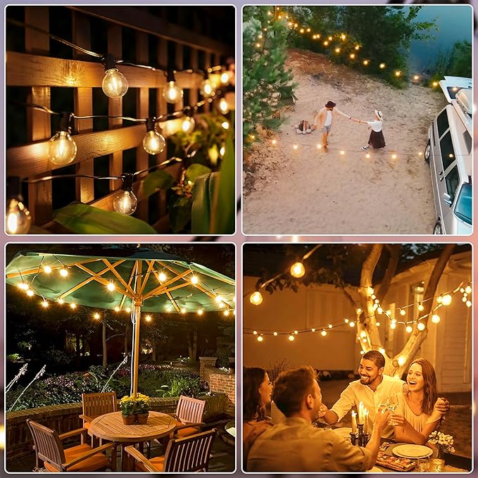 Ollny 35FT Solar Patio Lights Waterproof Remote Control Dimmable Timers 3Modes Outdoor Light with 15 LED + 1 Spare Shatterproof Bulb G40 String Lights for Outside Camping Backyard Tree Bistro