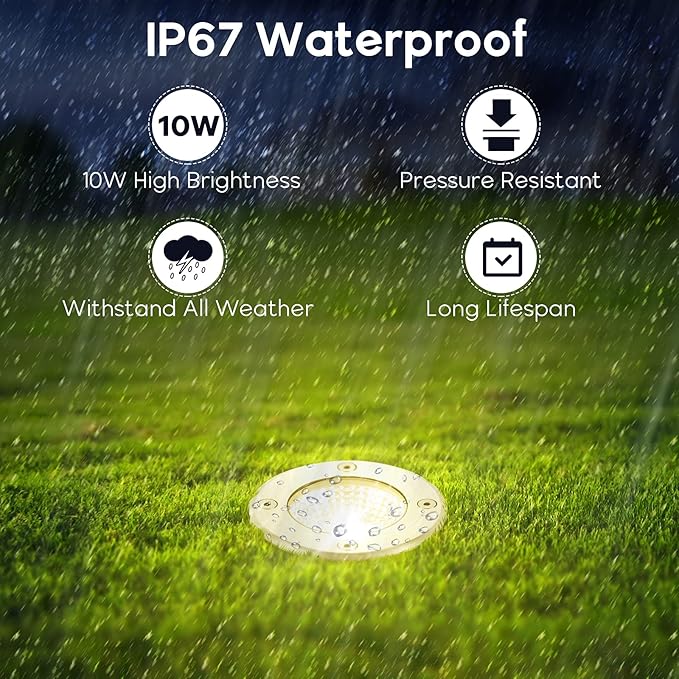 Junview Low Voltage Landscape Lights 10W RGBW Warm White LED Well Landscape Lighting Remote Control IP67 Waterproof Outdoor 12V-24V Pathway Deck Ground Lights(10Pack with Connectors)