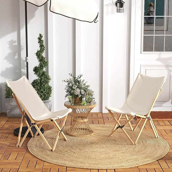 Tangkula Camping Chairs 2 Pack Portable Folding Lawn Chair with Solid Bamboo Frame Ultralight Canvas Seat Back Pocket Carrying Bag Outdoor Beach Chair for Backpacking Fishing Travel Camp