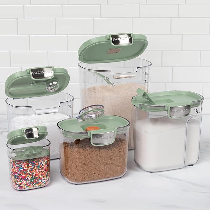 ProKeeper+ Airtight Food Storage Container Set – Clear Plastic Flour and Sugar Canister Set with Magnetic Accessories for Kitchen Organization (Pistachio 9-Piece)