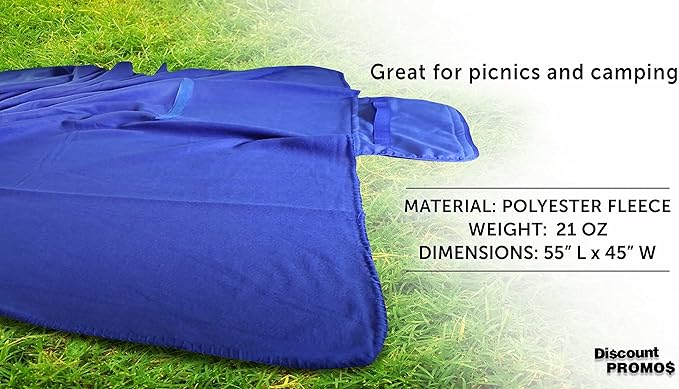 DISCOUNT PROMOS Roll Up Picnic Blankets Set of 10 Bulk Pack - Great Outdoor Blanket for Camping Picnic Beach Sports Outdoor Activities - Blue