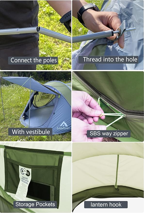 4 Person Easy Pop Up Tent Waterproof Automatic Setup 2 Doors-Instant Family Tents for Camping Hiking &amp Traveling