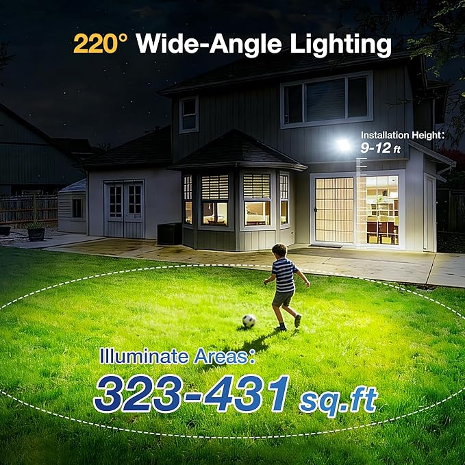 Sunwish Solar Lights Outdoor Waterproof–6500K LED Street Lights with Motion Sensor &amp Remote Dusk to Dawn Flood Lights Wide Angle Illumination Solar Parking Lot Lights for Yard Patio Garage