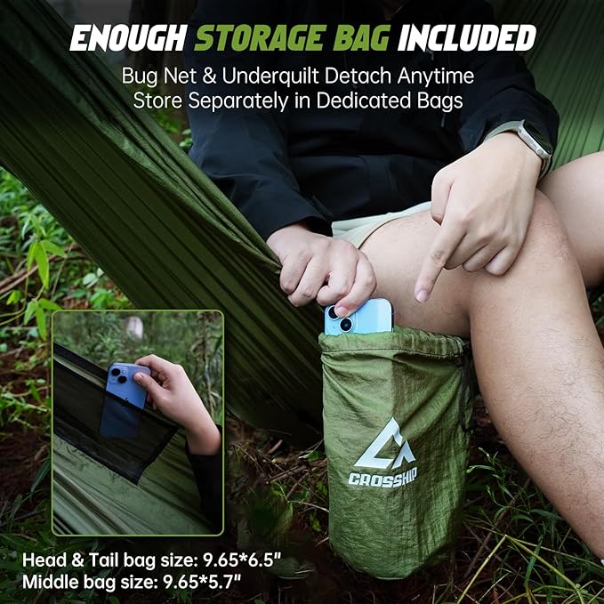 Camping Hammock with Mosquito Net with Built-in Underquilt - Built-in Quilt for Lightweight Soft Warm 4 Seasons Great for Hiking Backpacking Camping Travel(Hold Up to 500lbs) - Olive Green
